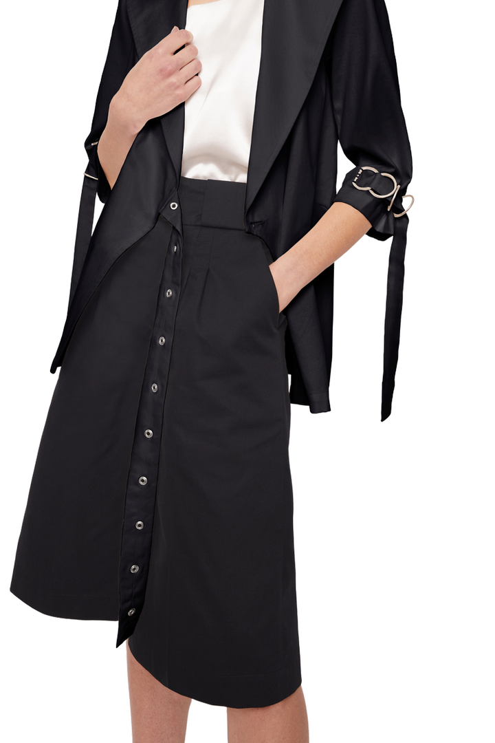 Asymmetric Closure Blazer in Black Organic Twill - STEF MOUCHIE