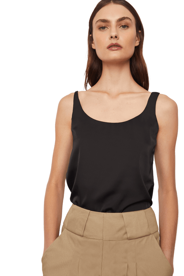 Charmeuse Silk Camisole Tank Top in Black