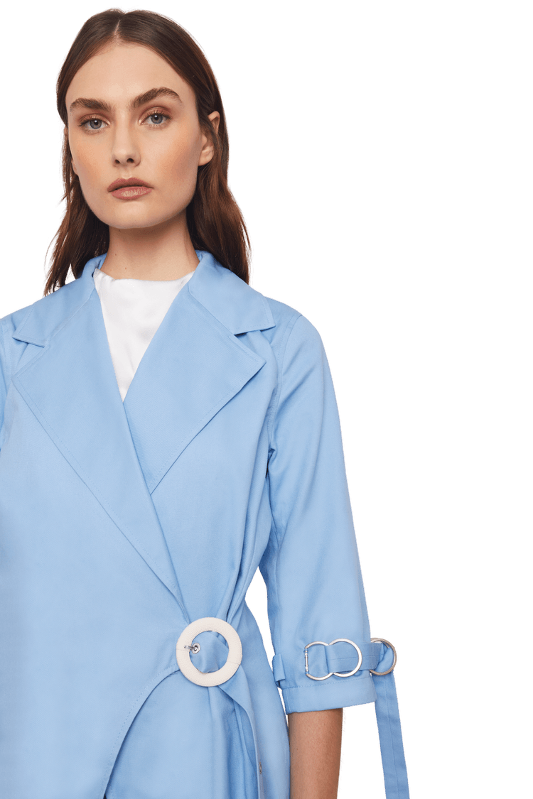 Asymmetric Blazer in Stratton Ice Blue/White Organic Cotton Twill - STEF MOUCHIE