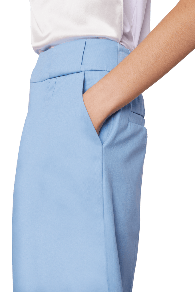 Knee Length Palazzo Trousers in Stratton Ice Blue/White Solid Organic Cotton Twill