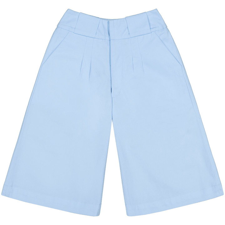 Knee Length Palazzo Trousers in Stratton Ice Blue/White Solid Organic Cotton Twill - STEF MOUCHIE