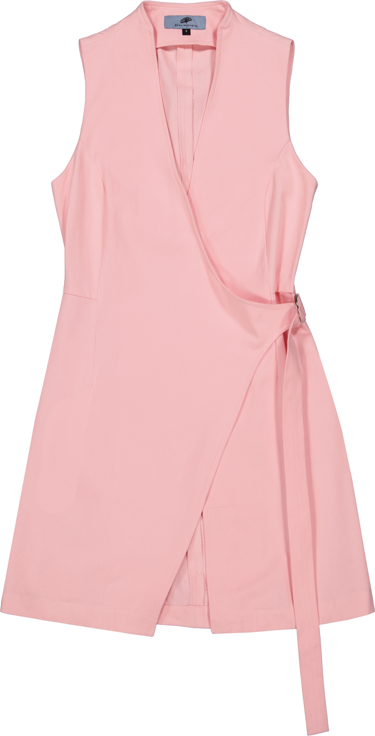 Crossed Front Asymmetric Closure Sheath Dress in Stratton Pink Solid Organic Cotton Twill - STEF MOUCHIE