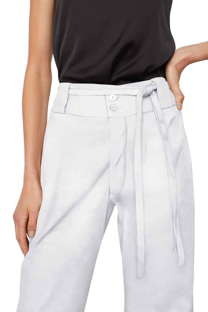 High-Waisted Chino Trousers with Drawstring Waist in Stratton Winter White Solid Organic Cotton Twill