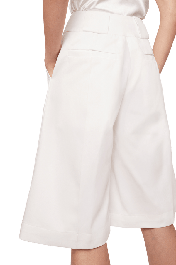 Knee Length Palazzo Trousers in Stratton Winter White Solid Organic Cotton Twill